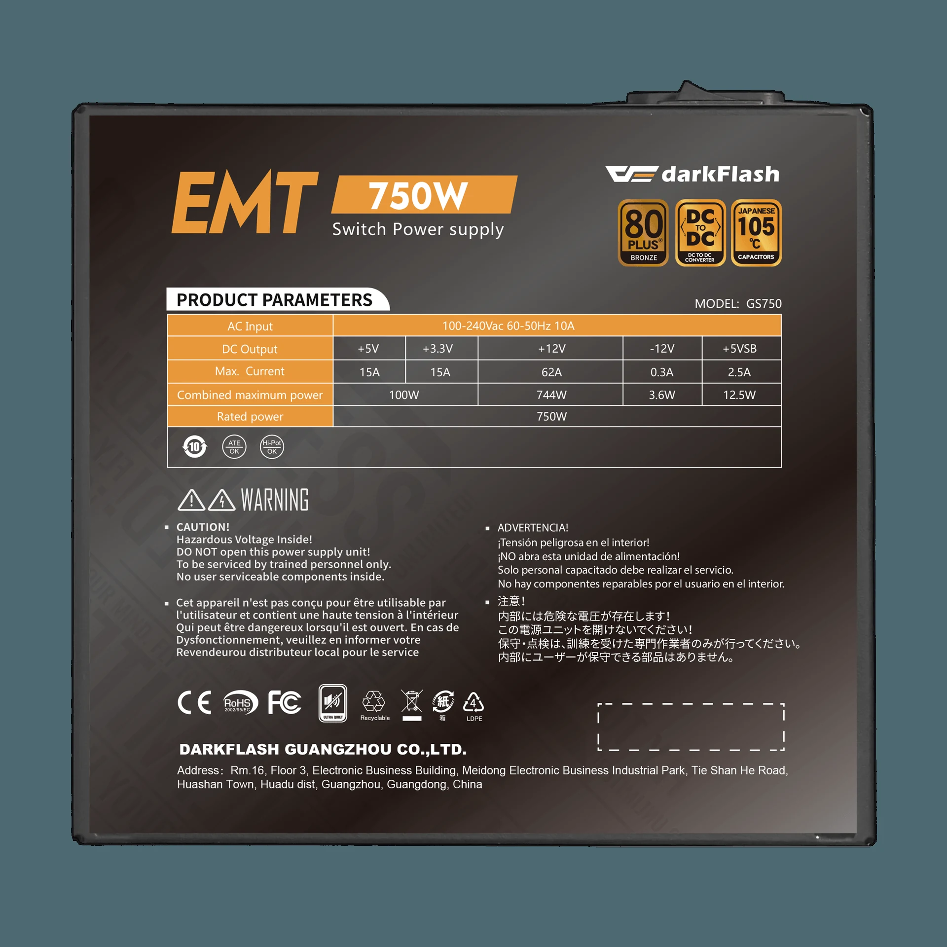 Nguồn PC DarkFlash EMT750 - 80 Plus Bronze - Non Modular - New