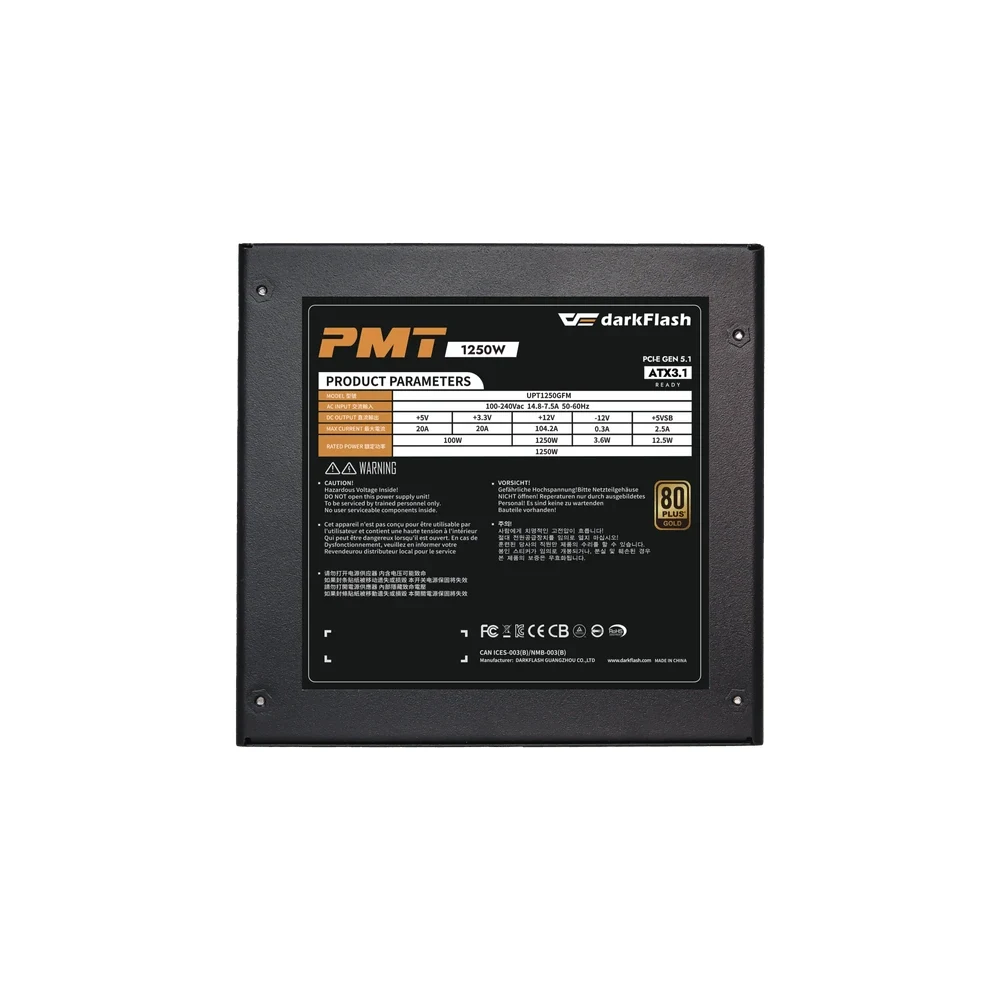 Nguồn PC DarkFlash PMT1250 ATX 3.1 - 80 Plus Gold - Full Modular - New