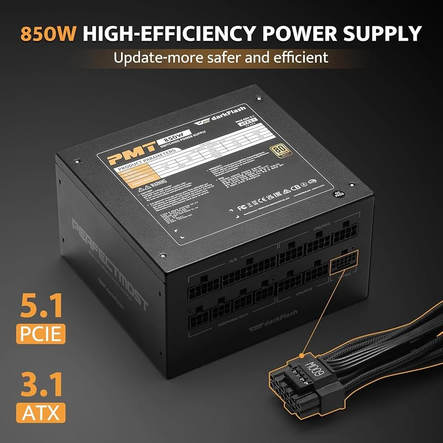 Nguồn PC DarkFlash PMT850 ATX 3.1 - 80 Plus Gold - Full Modular - New