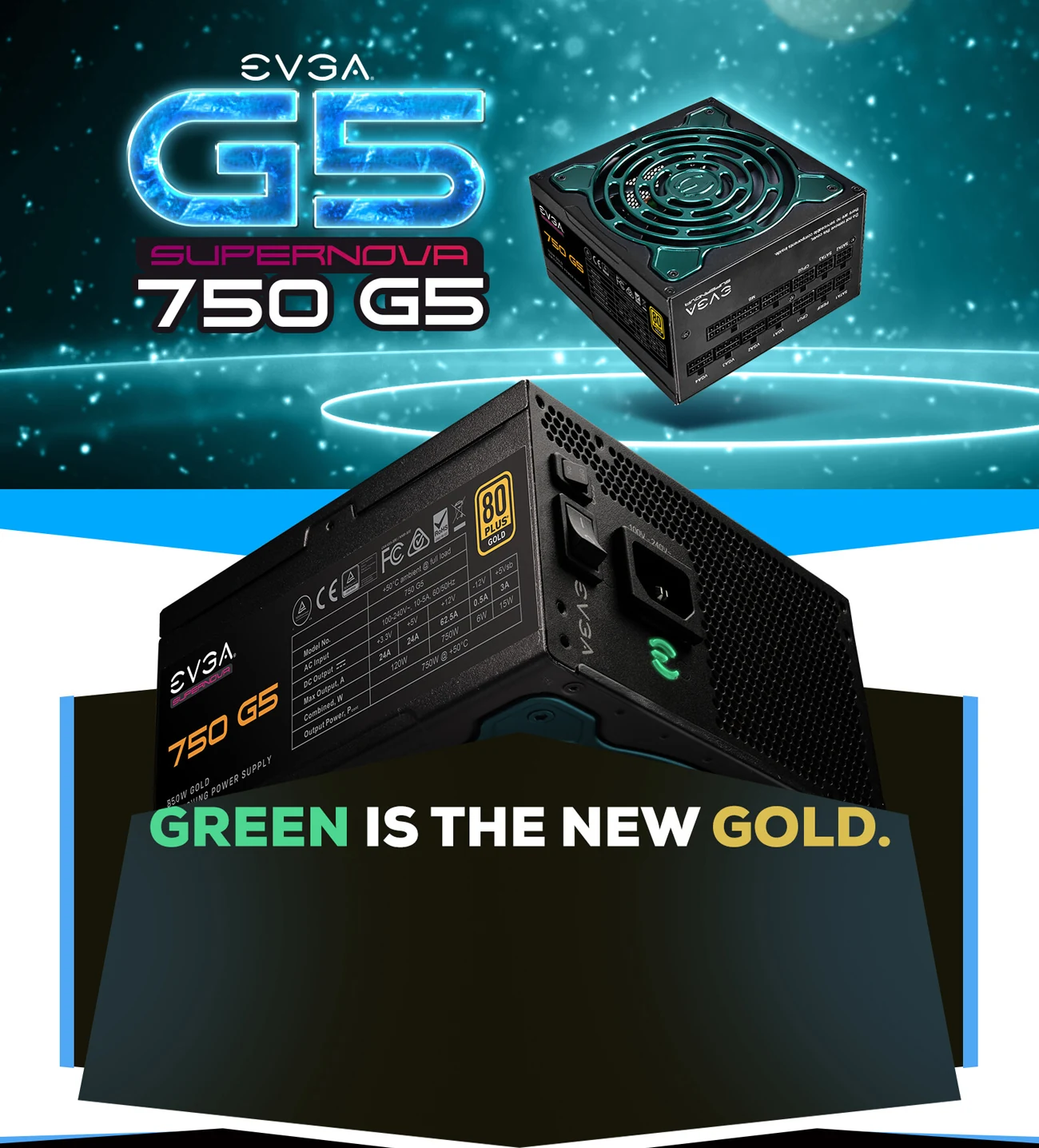 Nguồn PC EVGA SuperNOVA 750 G5 - 80 Plus Gold - Full Modular - New