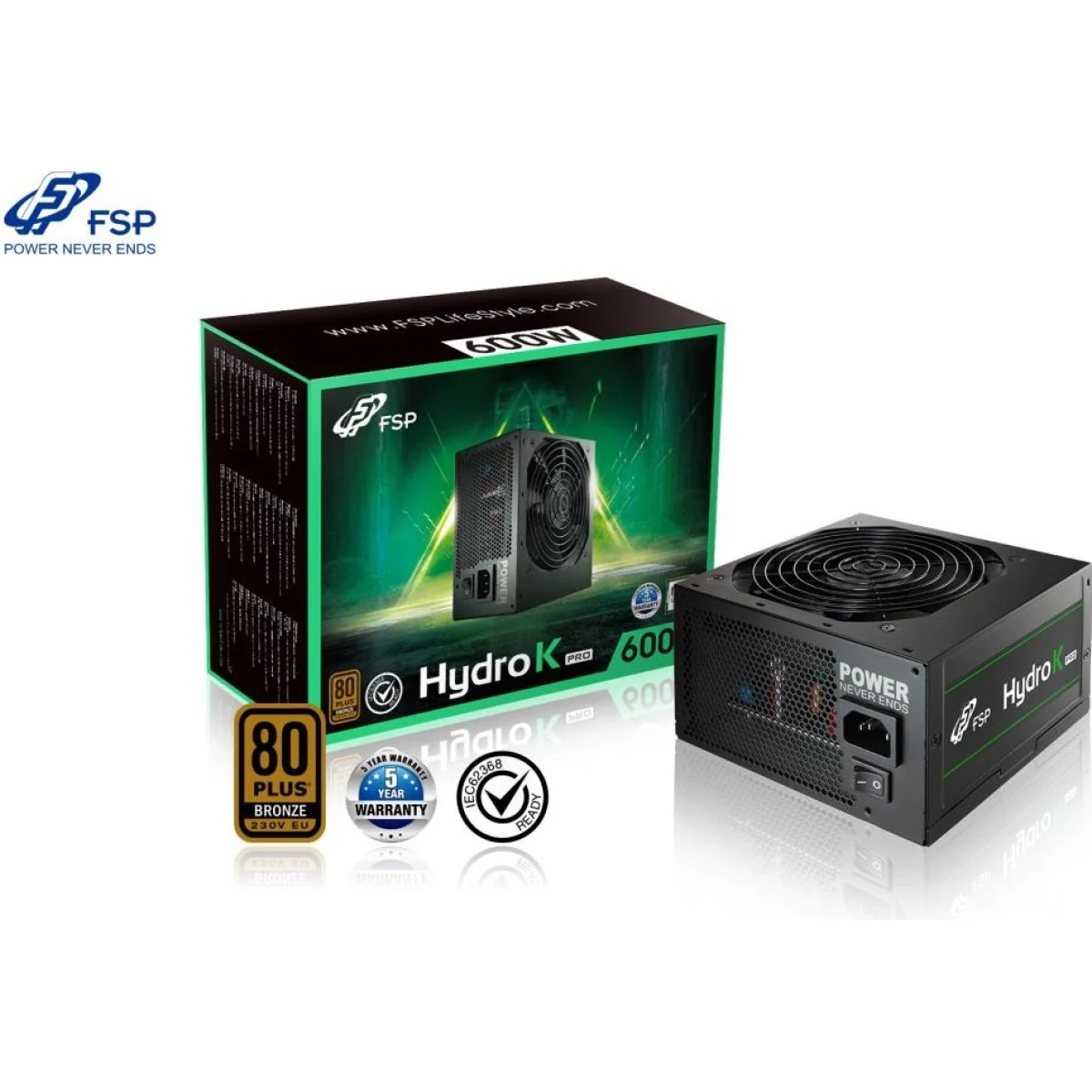 Nguồn PC FSP Hydro K PRO 600W - 80 Plus Bronze - Non Modular - New