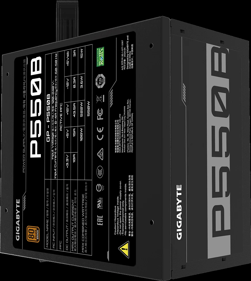 Nguồn PC GIGABYTE P550B - 80 Plus Bronze - Non Modular - New