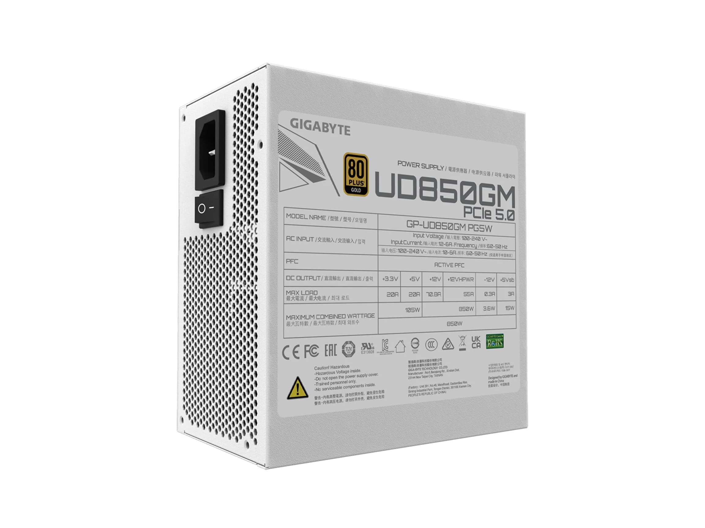 Nguồn PC GIGABYTE UD850GM PCIE 5.0 White - 80 Plus Gold - Full Modular - New