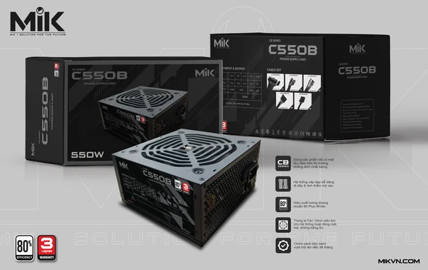 Nguồn PC MIK C1000G ATX 3.0 PCIE 5.0 - 80 Plus Gold - Full Modular - New
