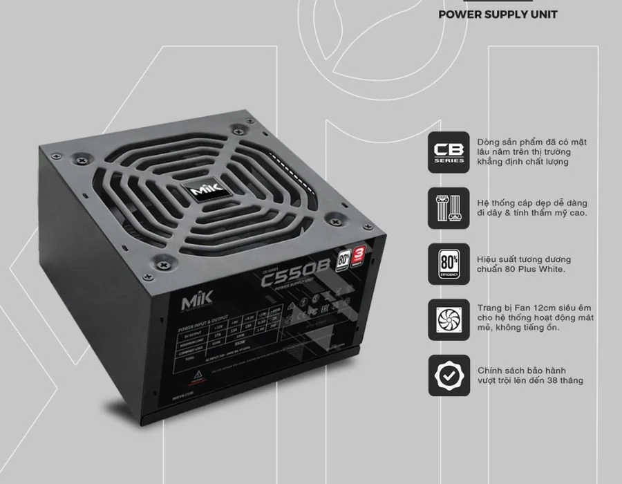 Nguồn PC MIK C550B - 80 Plus White - Non Modular - New