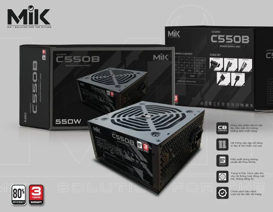 Nguồn PC MIK C550B - 80 Plus White - Non Modular - New