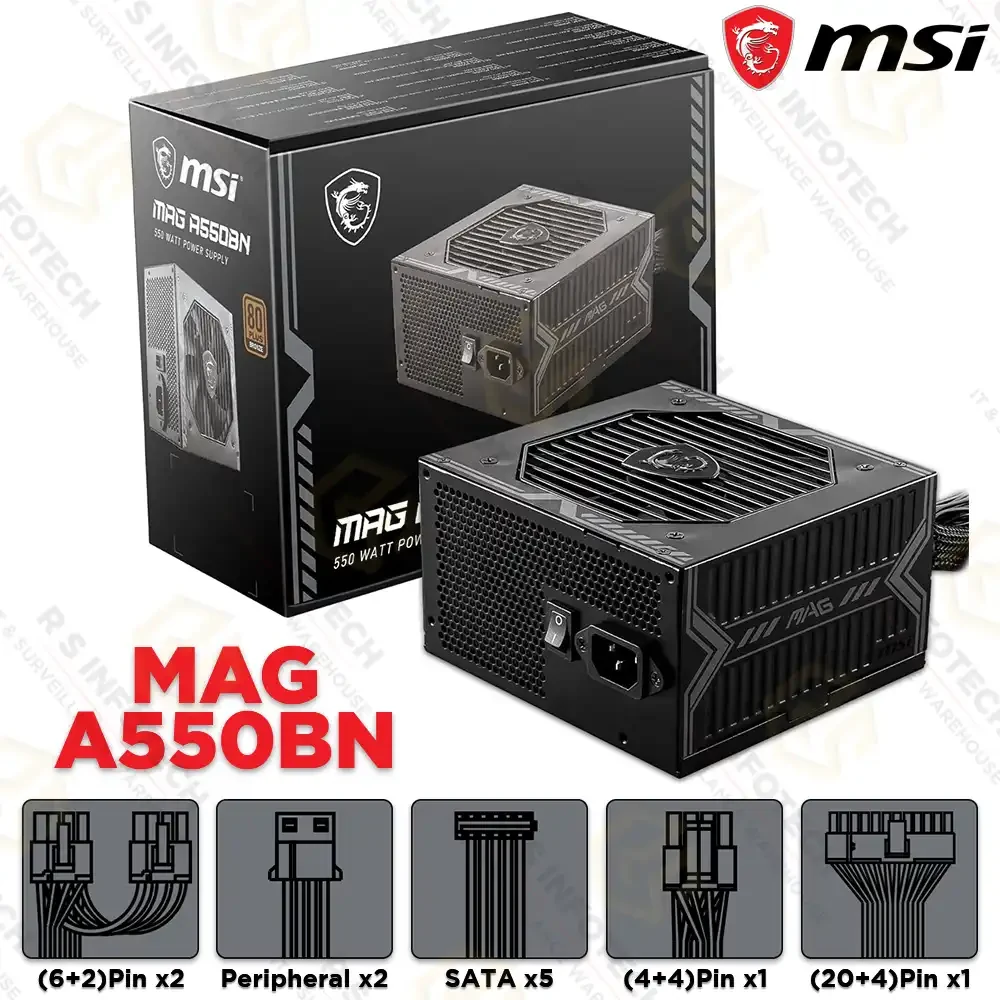Nguồn PC MSI MAG A550BN - 80 Plus Bronze - Non Modular - New