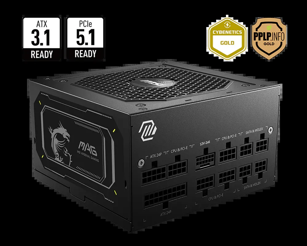 Nguồn PC MSI MAG A850GL PCIE5 - 80 Plus Gold - Full Modular - New
