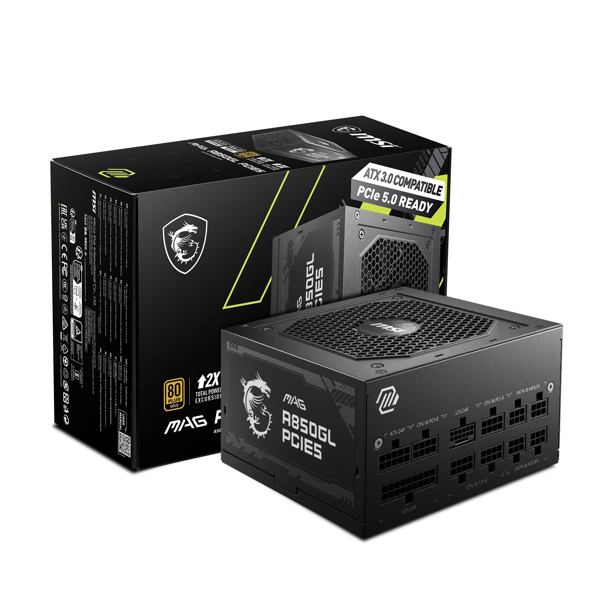 Nguồn PC MSI MAG A850GL PCIE5 - 80 Plus Gold - Full Modular - New