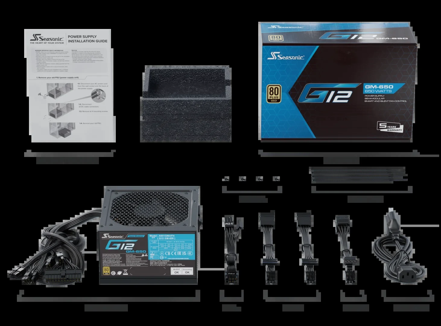 Nguồn PC Seasonic G12 GM 650W - 80 Plus Gold - Semi Modular - New