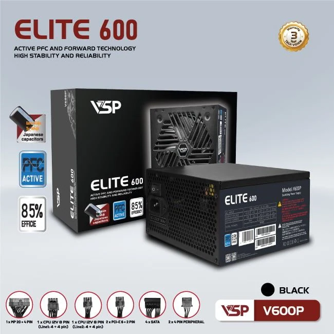 Nguồn PC VSP ATX-600W - Non Modular - New
