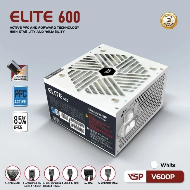 Nguồn PC VSP Elite V600P 600W - Non Modular - New