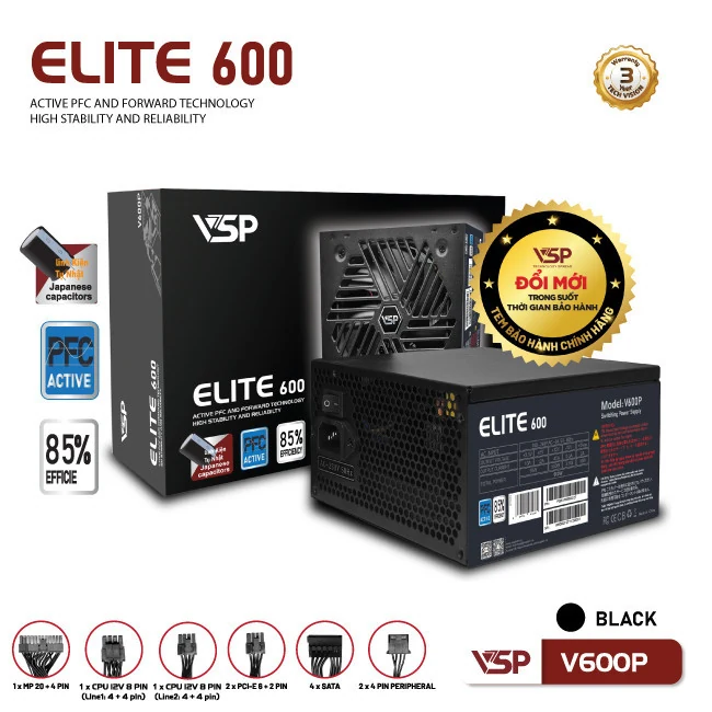 Nguồn PC VSP Elite V600P 600W - Non Modular - New