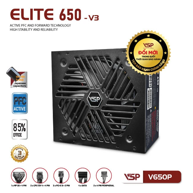 Nguồn PC VSP Elite V650P 650W - Non Modular - New