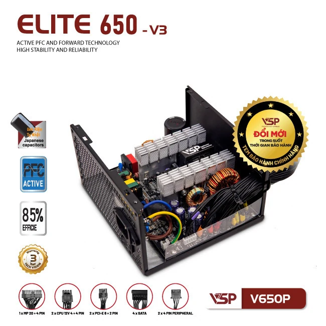 Nguồn PC VSP Elite V650P 650W - Non Modular - New