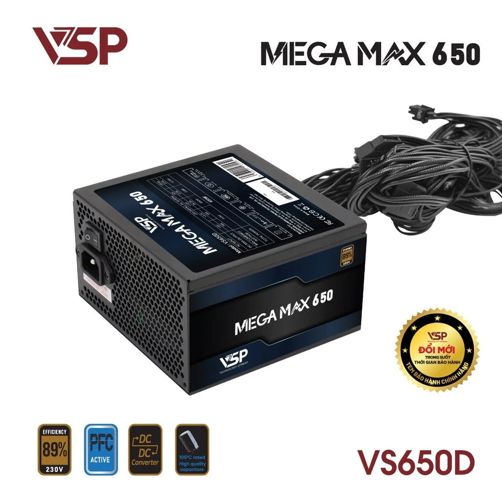 Nguồn PC VSP MEGAMAX VS650D 650W - Non Modular - New