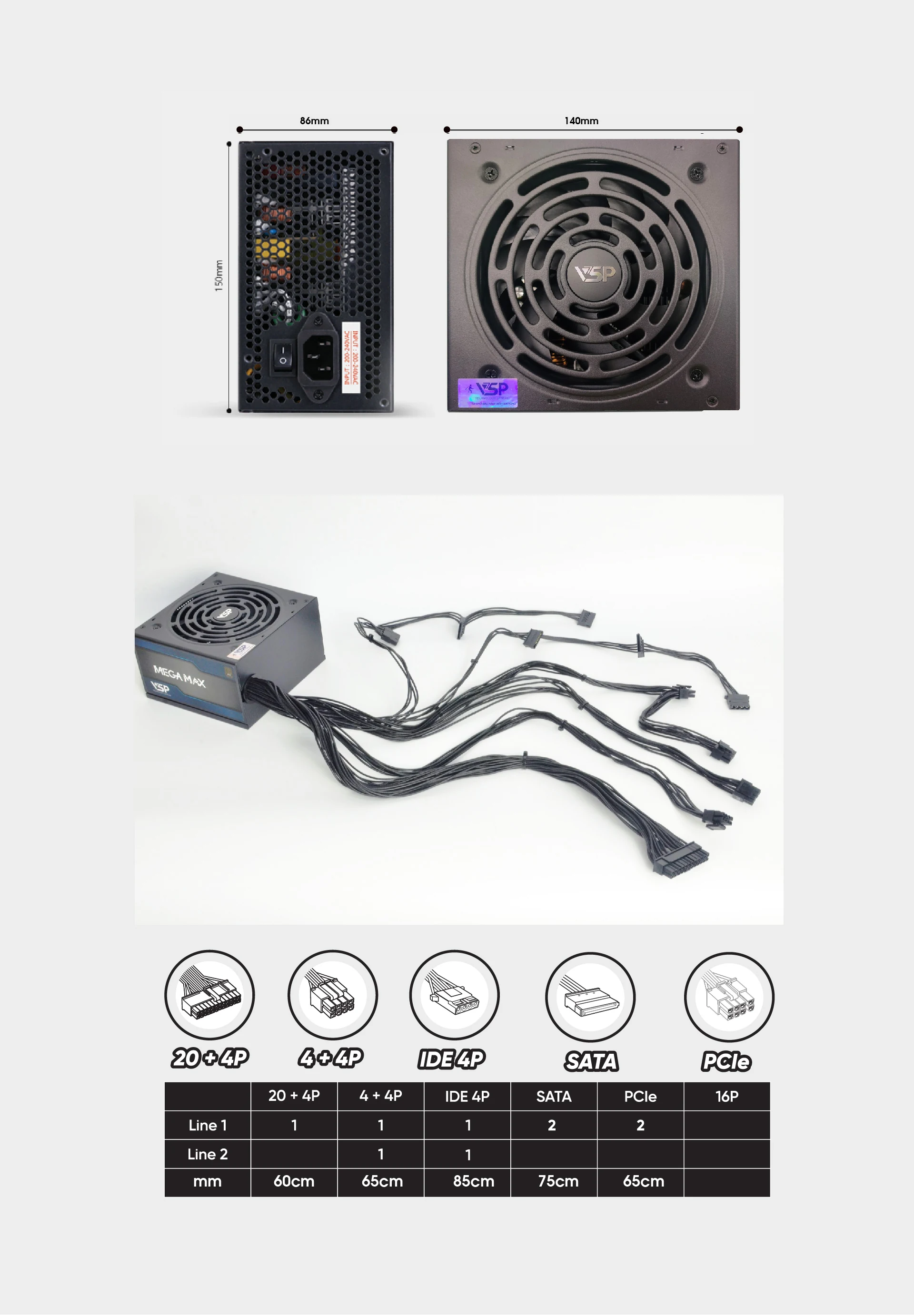 Nguồn PC VSP MEGAMAX VS650D 650W - Non Modular - New