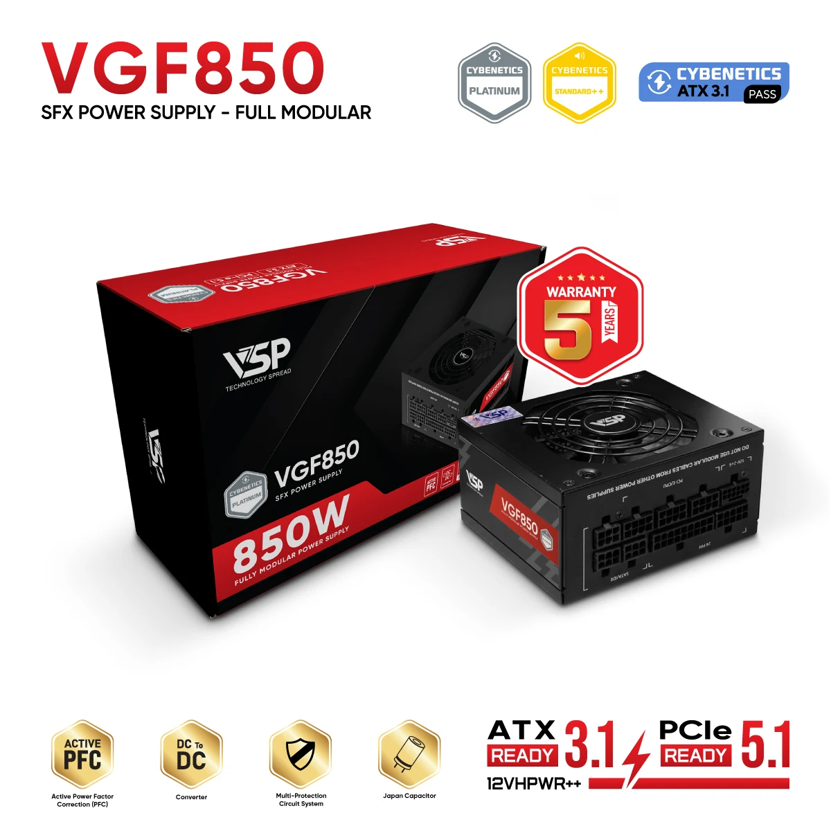 Nguồn PC VSP MEGAMAX VS850D 850W - Non Modular - New