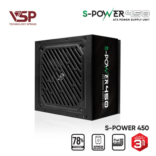 Nguồn PC VSP S-Power 450W - 78% Efficiency - Non Modular - New