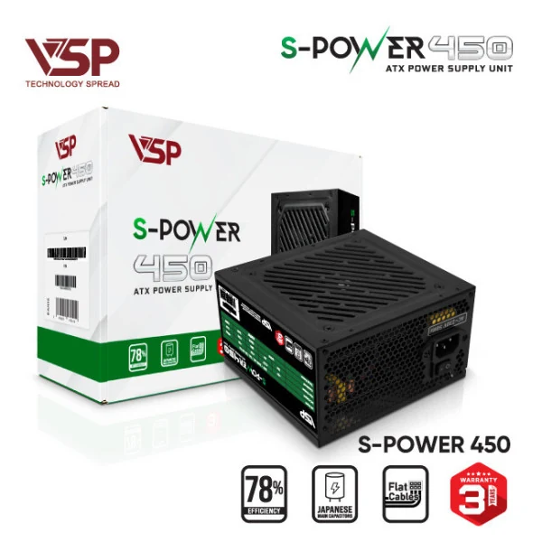 Nguồn PC VSP S-Power 450W - 78% Efficiency - Non Modular - New