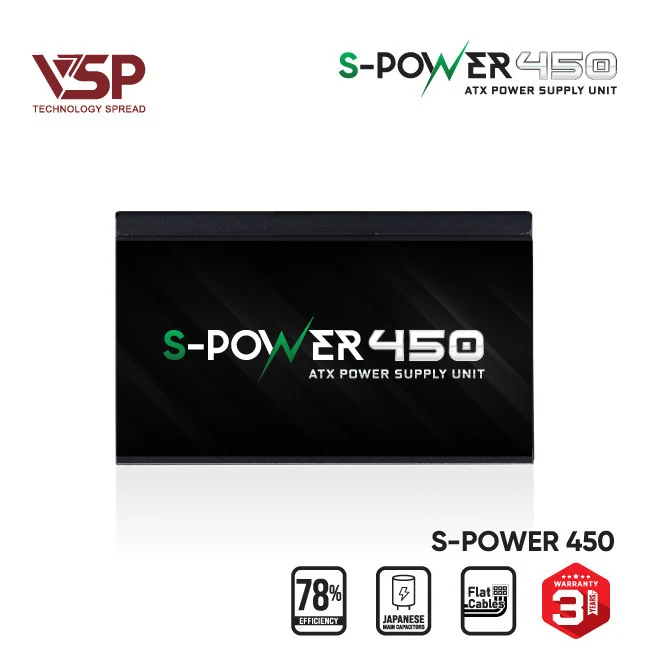Nguồn PC VSP S-Power 450W - 78% Efficiency - Non Modular - New