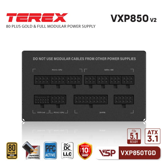 Nguồn PC VSP Terex VXP850TGD 850W - 80 Plus Gold - Full Modular - New