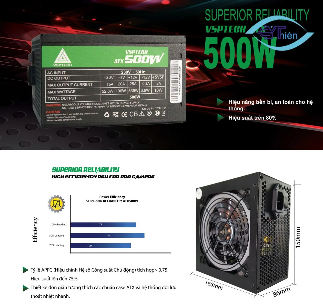 Nguồn PC VSP Vision 500W - Non Modular - New