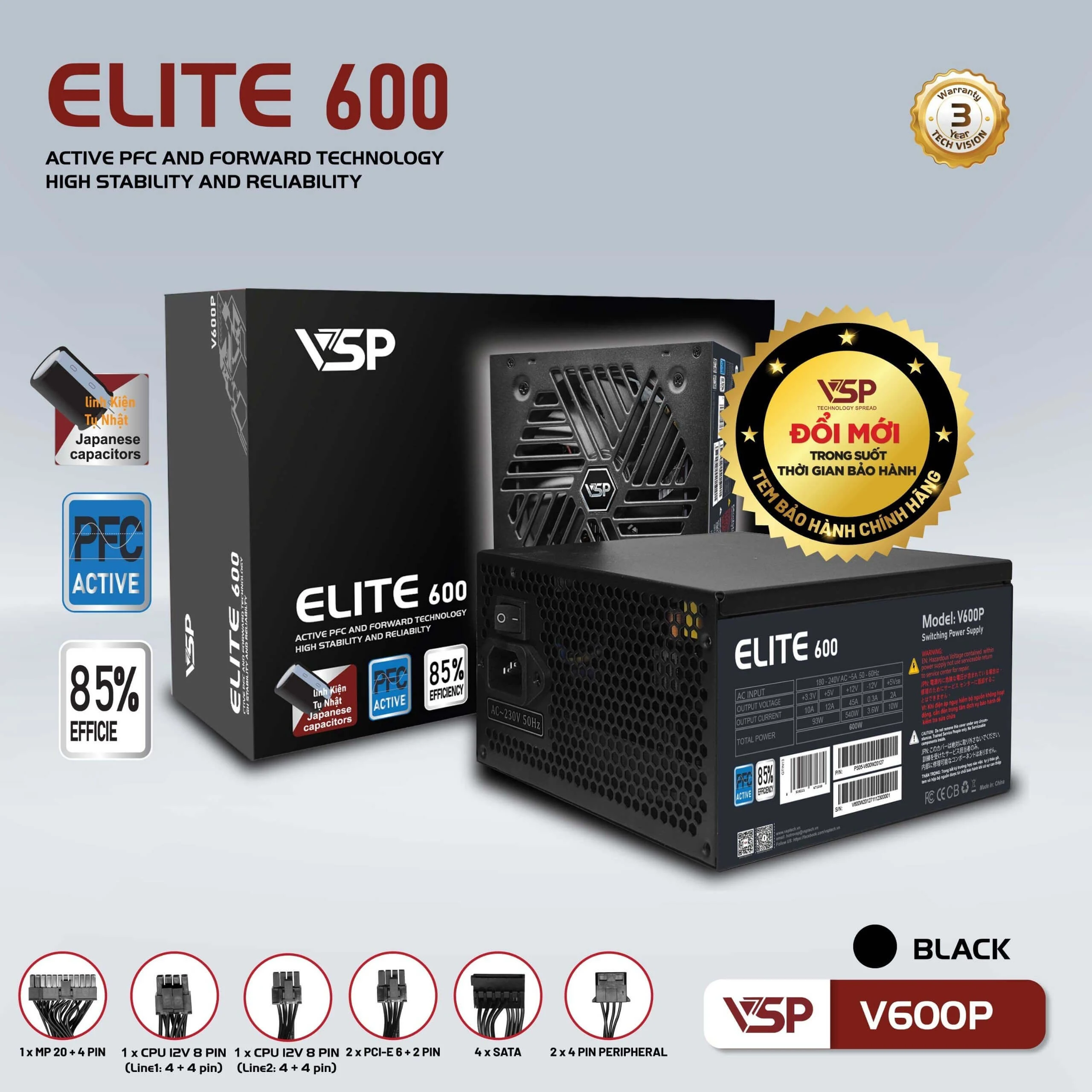 Nguồn PC VSP Vision 600W - Non Modular - New