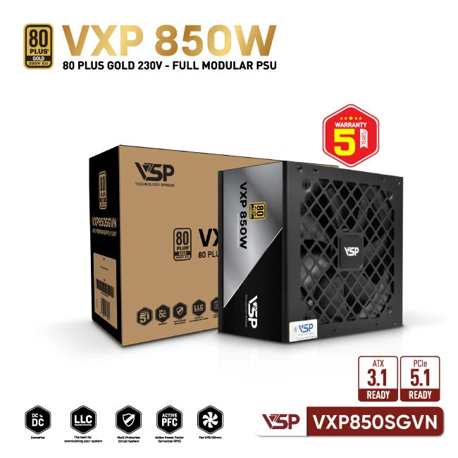 Nguồn PC VSP VXP1200SGVN ATX 3.1 1200W - 80 Plus Gold - Full Modular - New