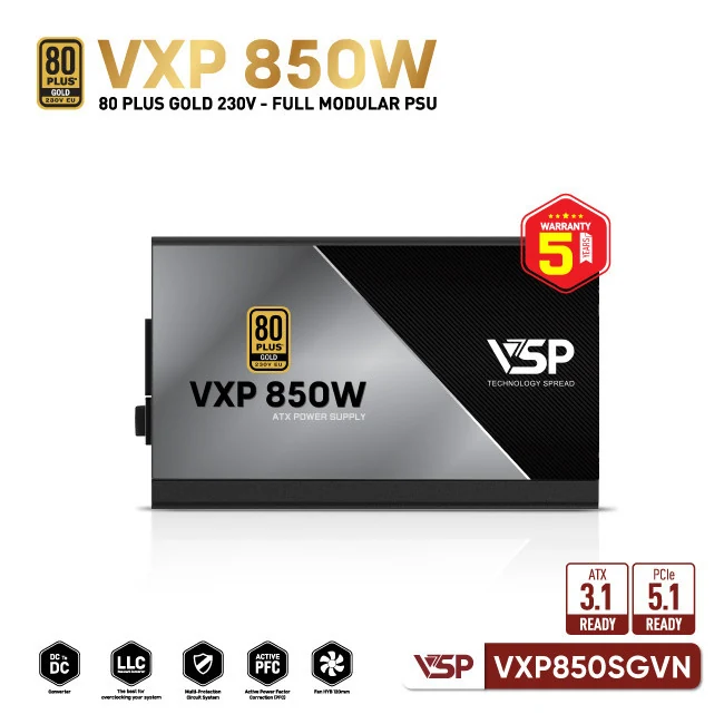 Nguồn PC VSP VXP1200SGVN ATX 3.1 1200W - 80 Plus Gold - Full Modular - New