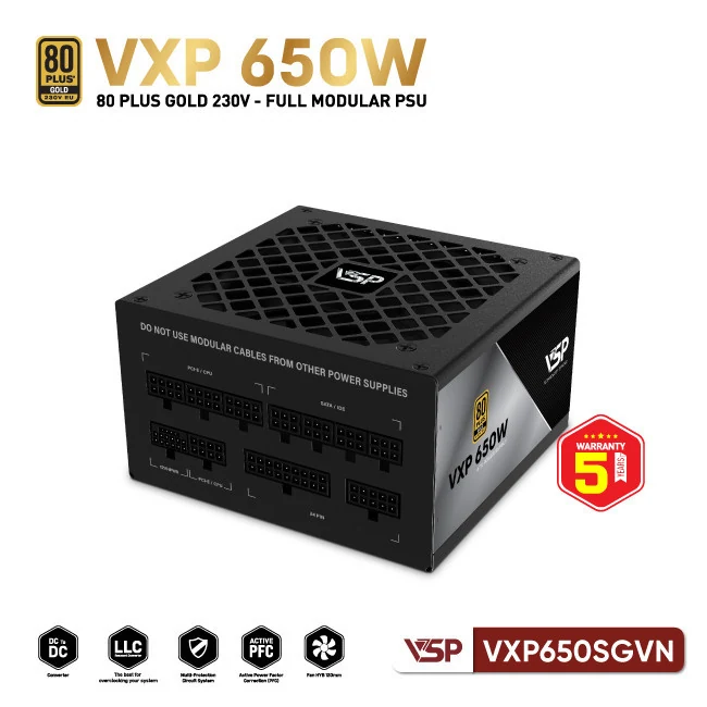 Nguồn PC VSP VXP650SGVN 650W - 80 Plus Gold - Full Modular - New