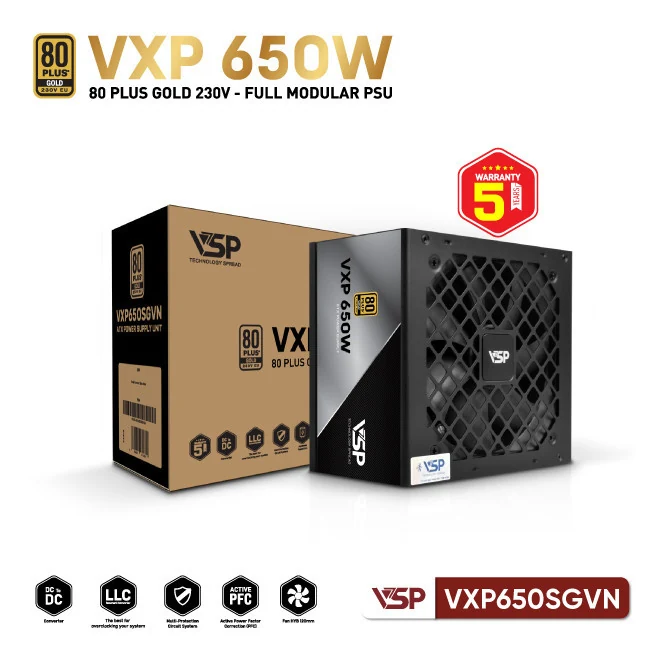 Nguồn PC VSP VXP650SGVN 650W - 80 Plus Gold - Full Modular - New