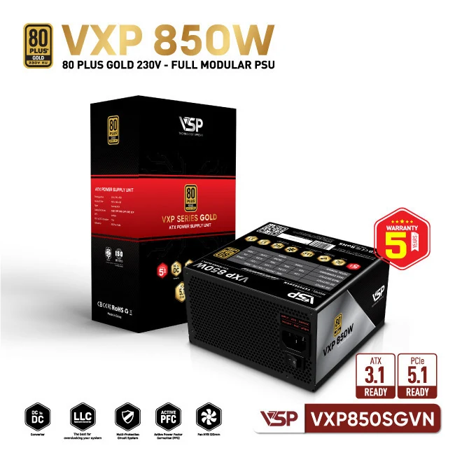Nguồn PC VSP VXP850SGVN ATX 3.1 850W - 80 Plus Gold - Full Modular - New