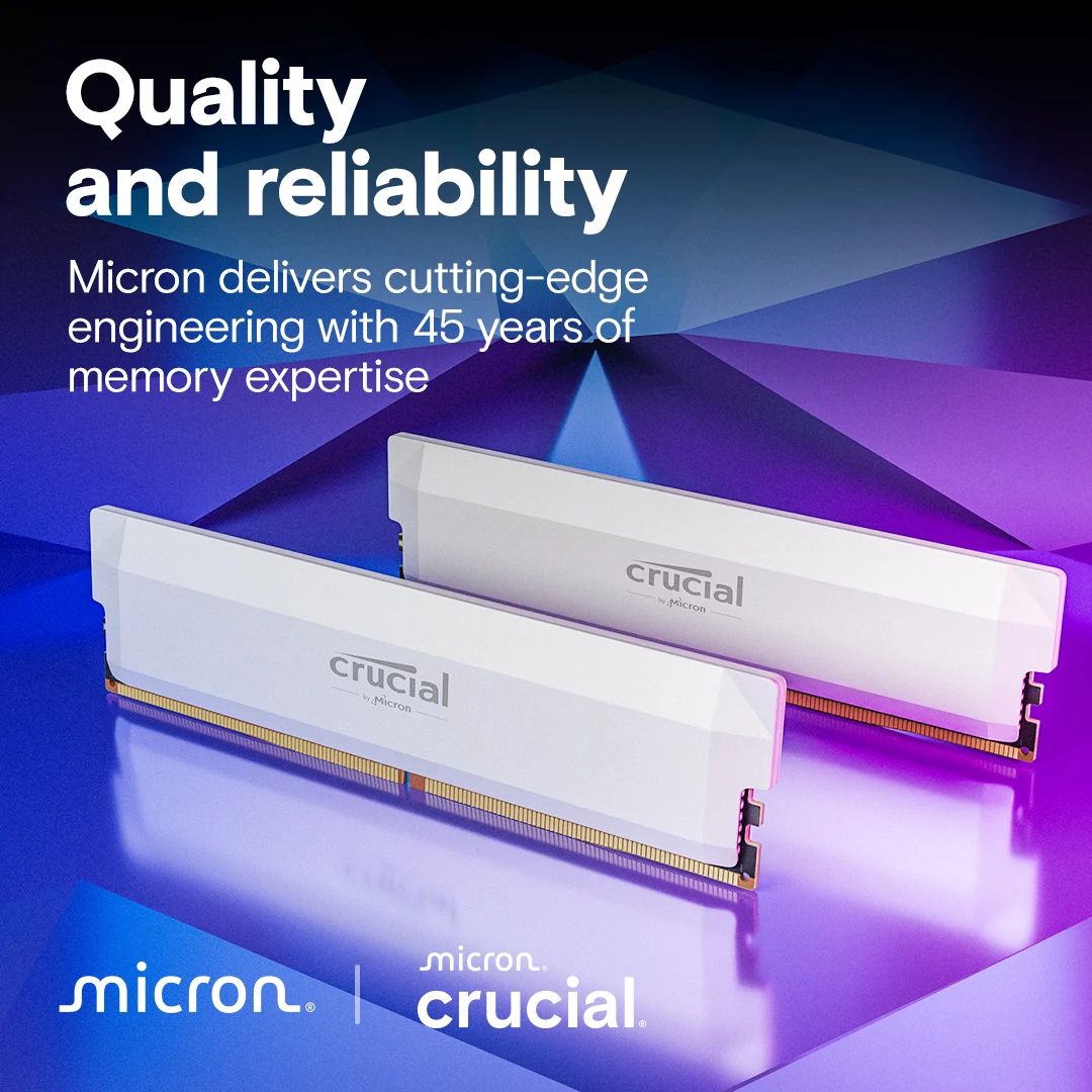 RAM Crucial Pro Overclocking DDR5 UDIMM 64GB Kit 2x32GB 6400MHz White - CP2K32G64C40U5W