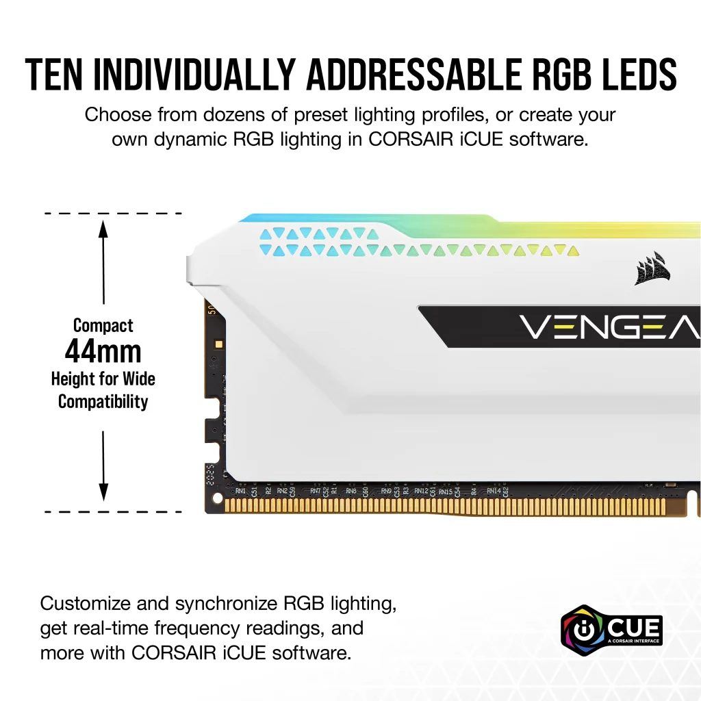RAM PC Corsair Vengeance RGB Pro 32GB (2x16GB) DDR4 3600MHz - White - New