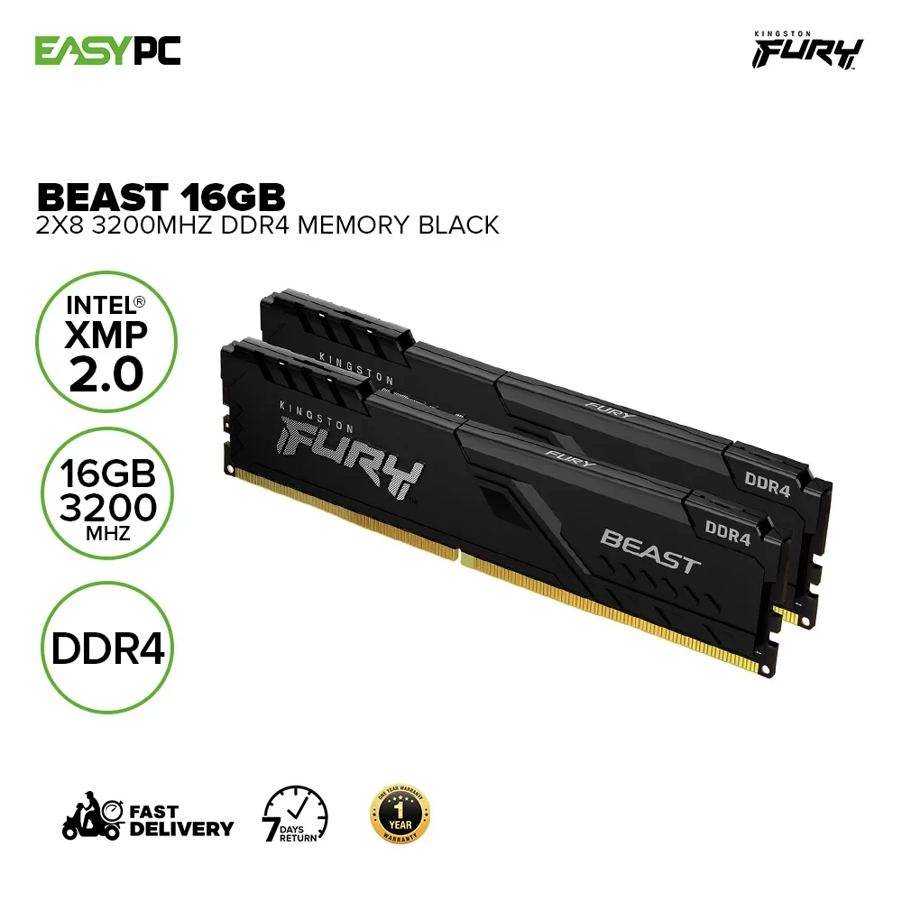 RAM PC Kingston FURY Beast 16GB (2x8GB) DDR4 3200MHz - Black - New
