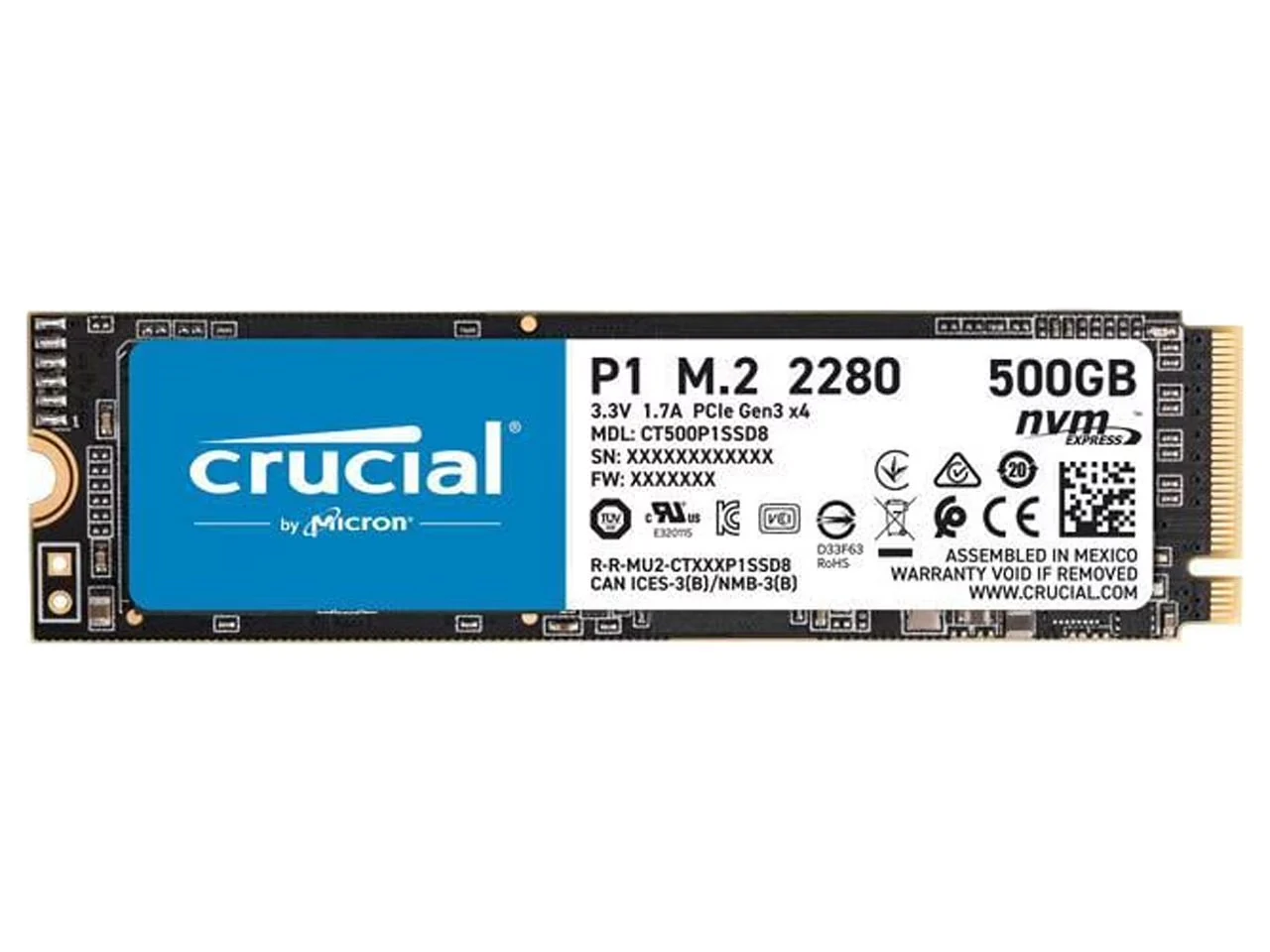 SSD Crucial P1 500GB - M.2 NVMe - PCIe Gen 3x4 - New