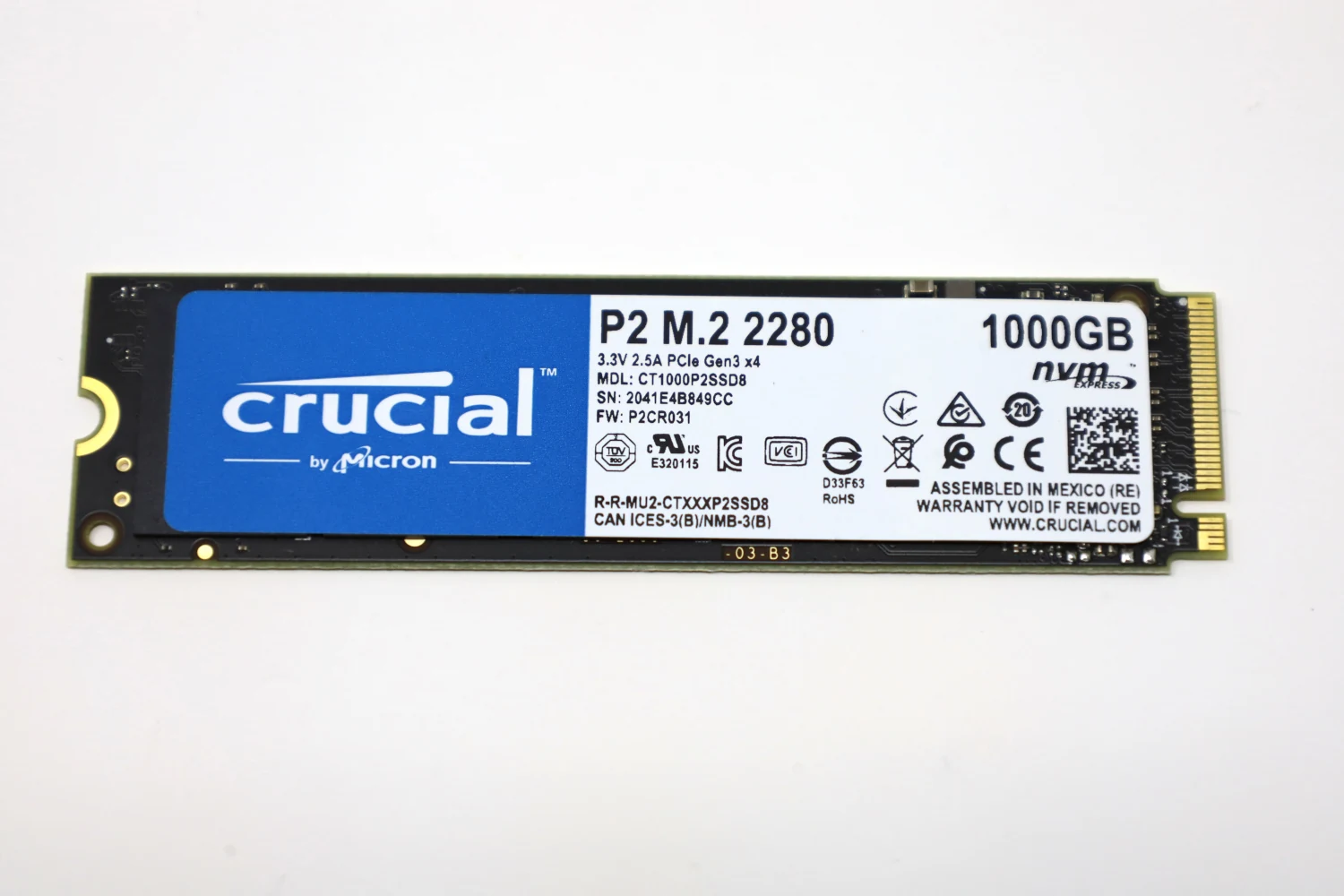 SSD Crucial P2 1TB - M.2 NVMe - PCIe Gen 3x4 - New