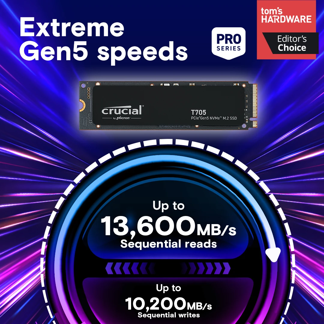 SSD Crucial T705 1TB - M.2 NVMe - PCIe Gen 5x4 - New