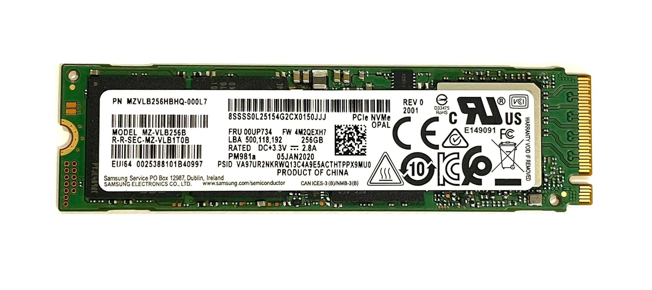 SSD Samsung NVMe PM981 256GB Gen 3x4 - New
