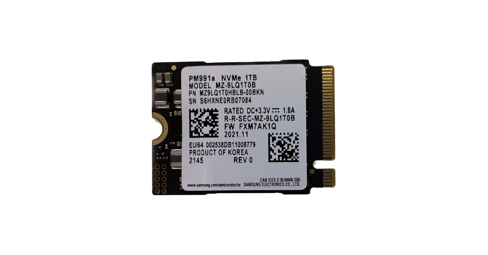 SSD Samsung PM991a 1TB - M.2 NVMe - PCIe Gen 3x4 - New