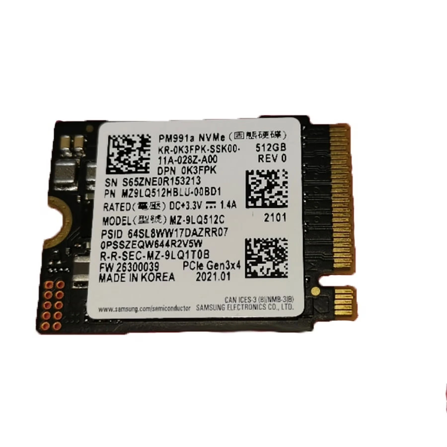SSD Samsung PM991a 512GB - M.2 NVMe - PCIe Gen 3x4 - New