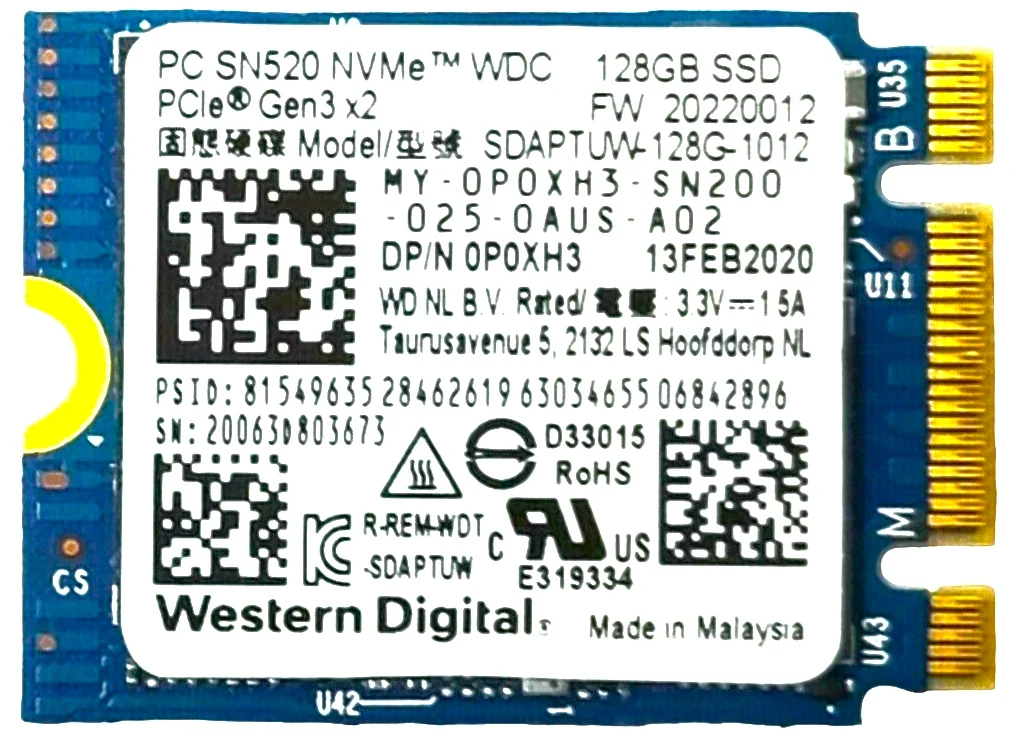 SSD Western Digital PC SN520 1TB - M.2 NVMe - PCIe Gen 3x2 - New