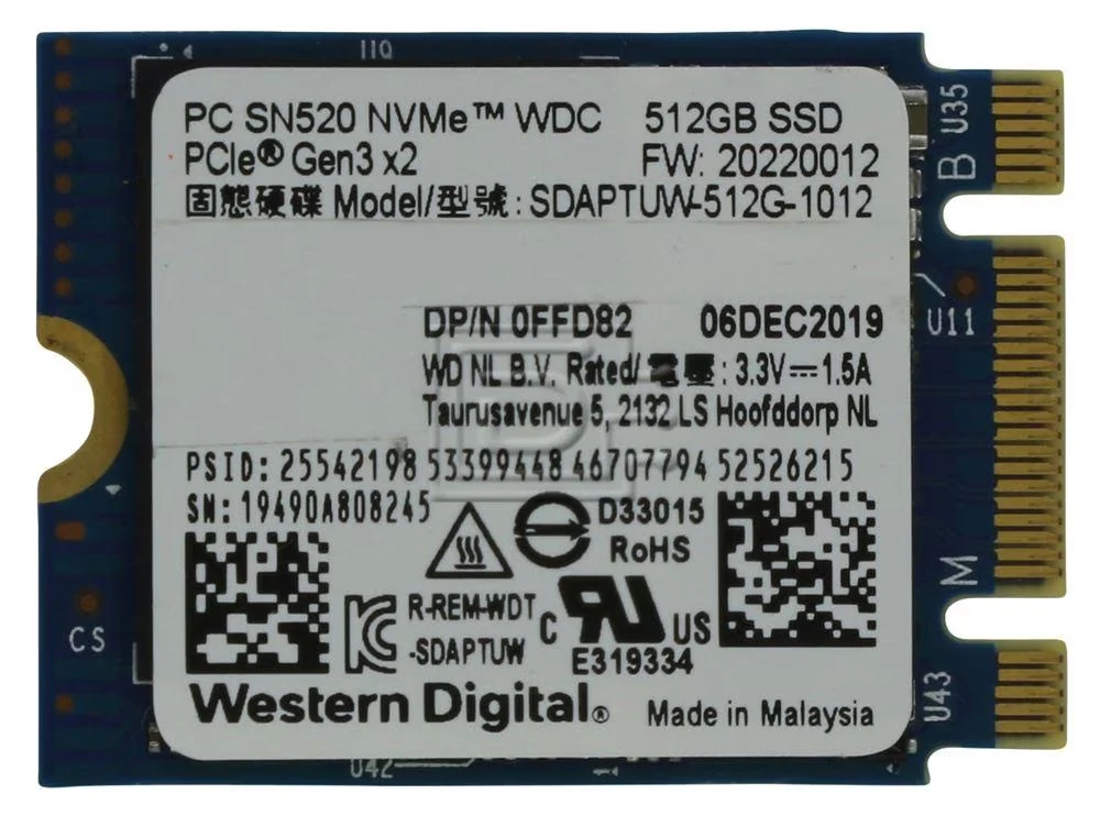 SSD Western Digital PC SN520 512GB - M.2 NVMe - PCIe Gen 3x2 - New