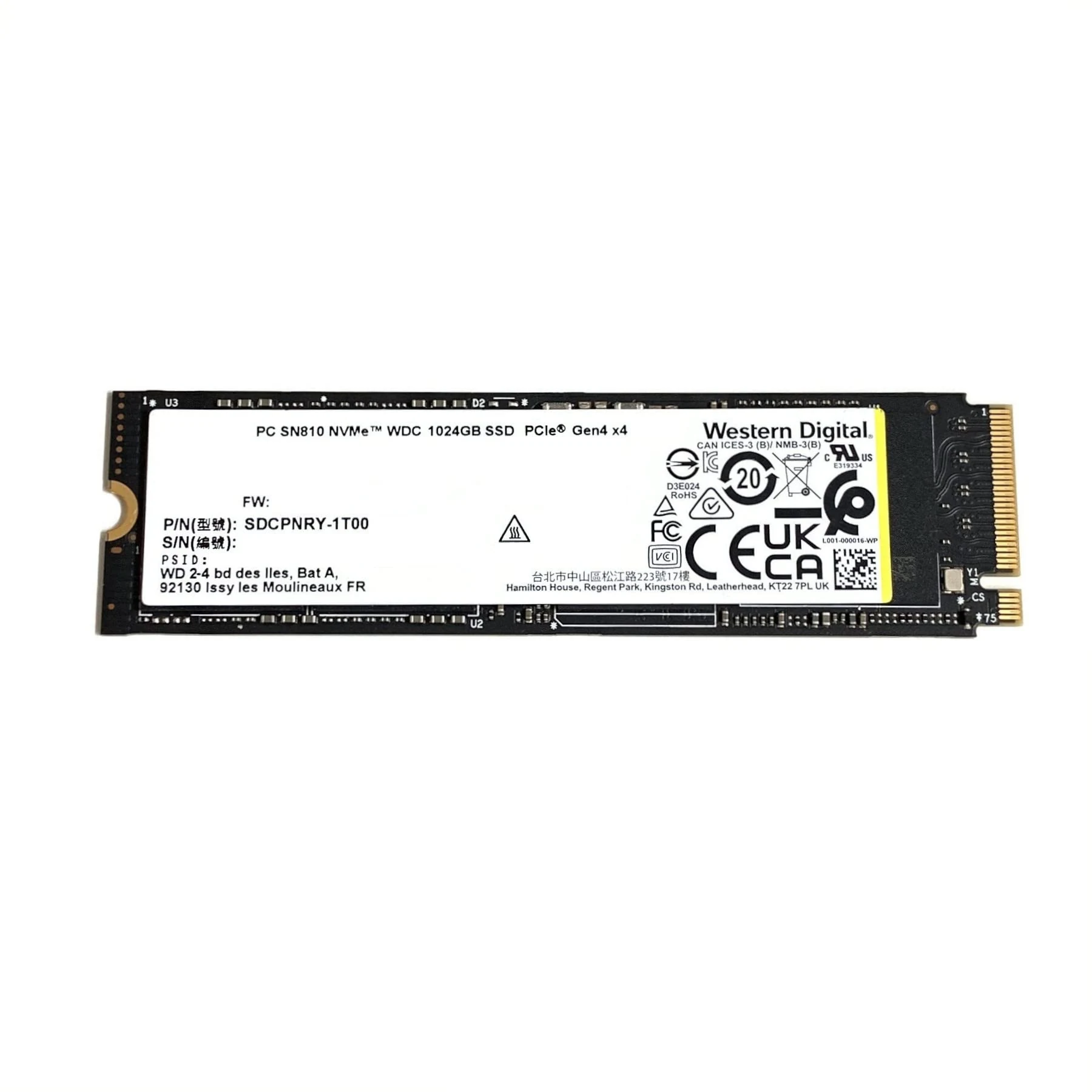 SSD Western Digital PC SN810 1TB - M.2 NVMe - PCIe Gen 4x4 - New