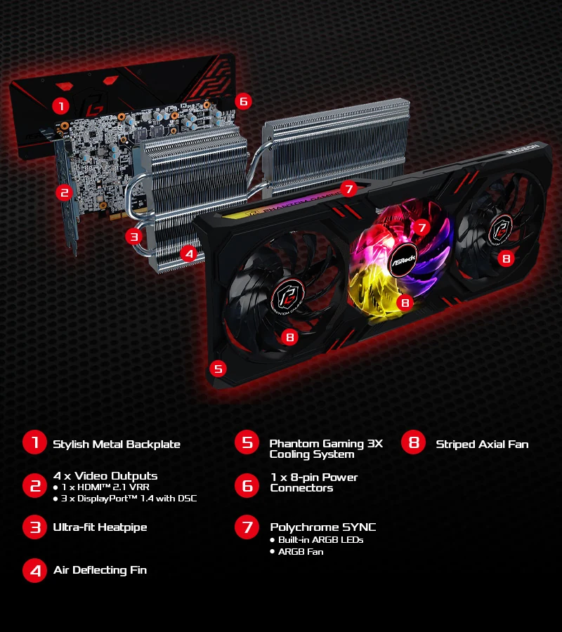 VGA ASRock Radeon RX 6600 XT Phantom Gaming D OC 8GB - GDDR6 - NEW