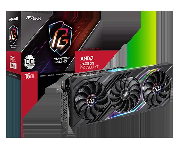 VGA ASRock Radeon RX 7800 XT Phantom Gaming 16GB OC - GDDR6 - NEW