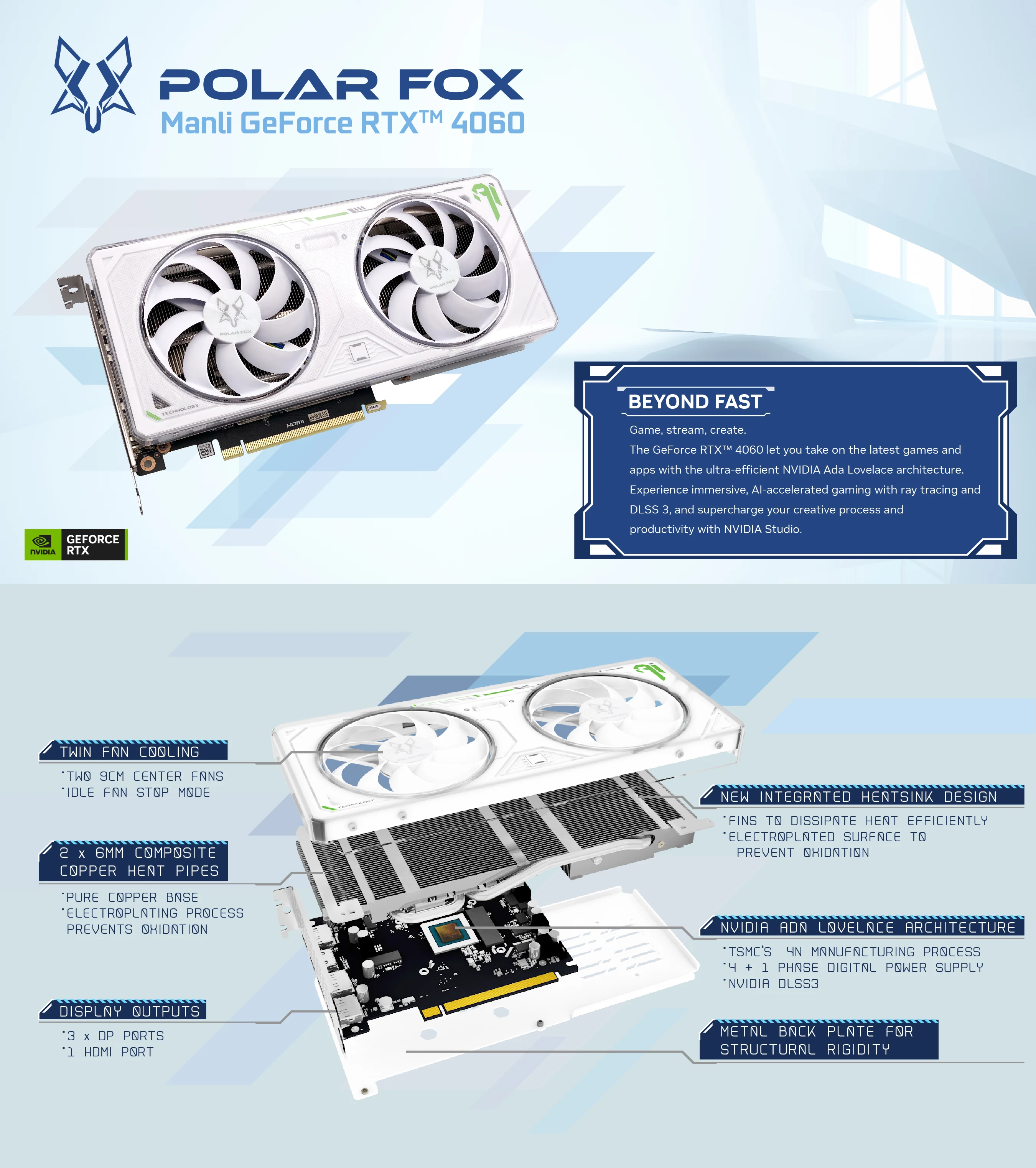 VGA MANLI GeForce RTX 4060 8GB Polar Fox Twin GDDR6