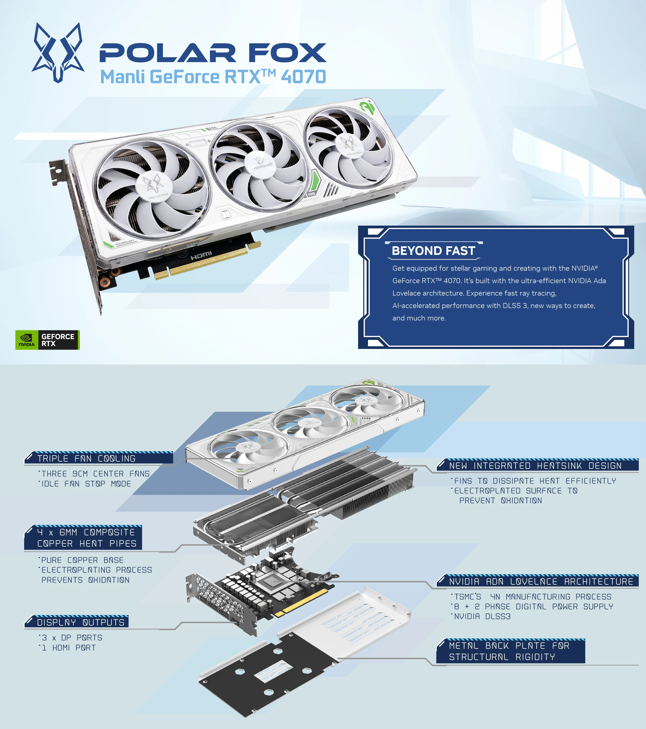 VGA MANLI GeForce RTX 4070 12GB GDDR6 Polar Fox Twin