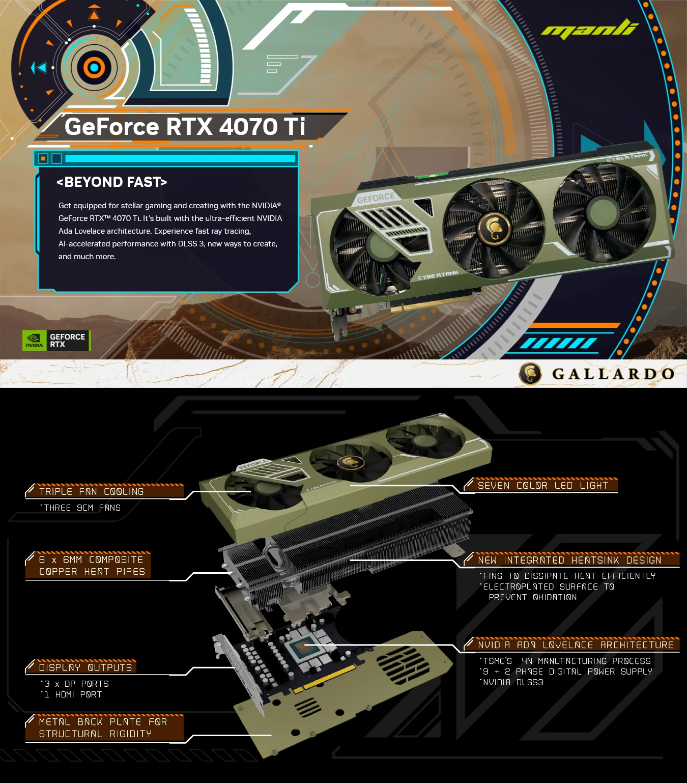 VGA MANLI GeForce RTX 4070 Ti 12GB Gallardo Triple GDDR6X